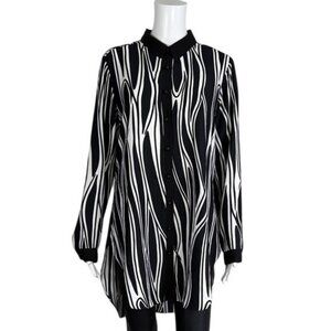 J Black & White Abstract Print Tunic Button Down Top Size M
